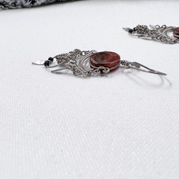 Silver Tone Agate 2 ¼” Wire Earrings - Picture 5 of 5